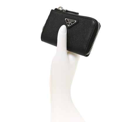 Prada Saffiano Metal Triangle Mini Travel Pouch With Keychain Black 2 of 7