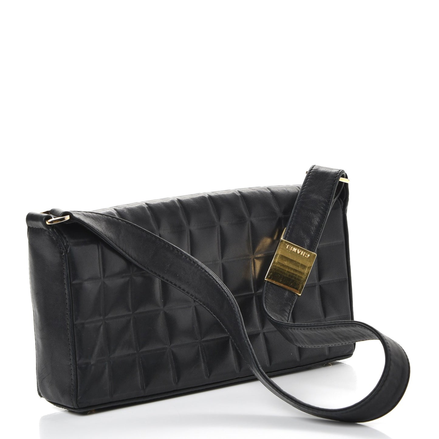 Lambskin Quilted CC Chocolate Bar Flap Black