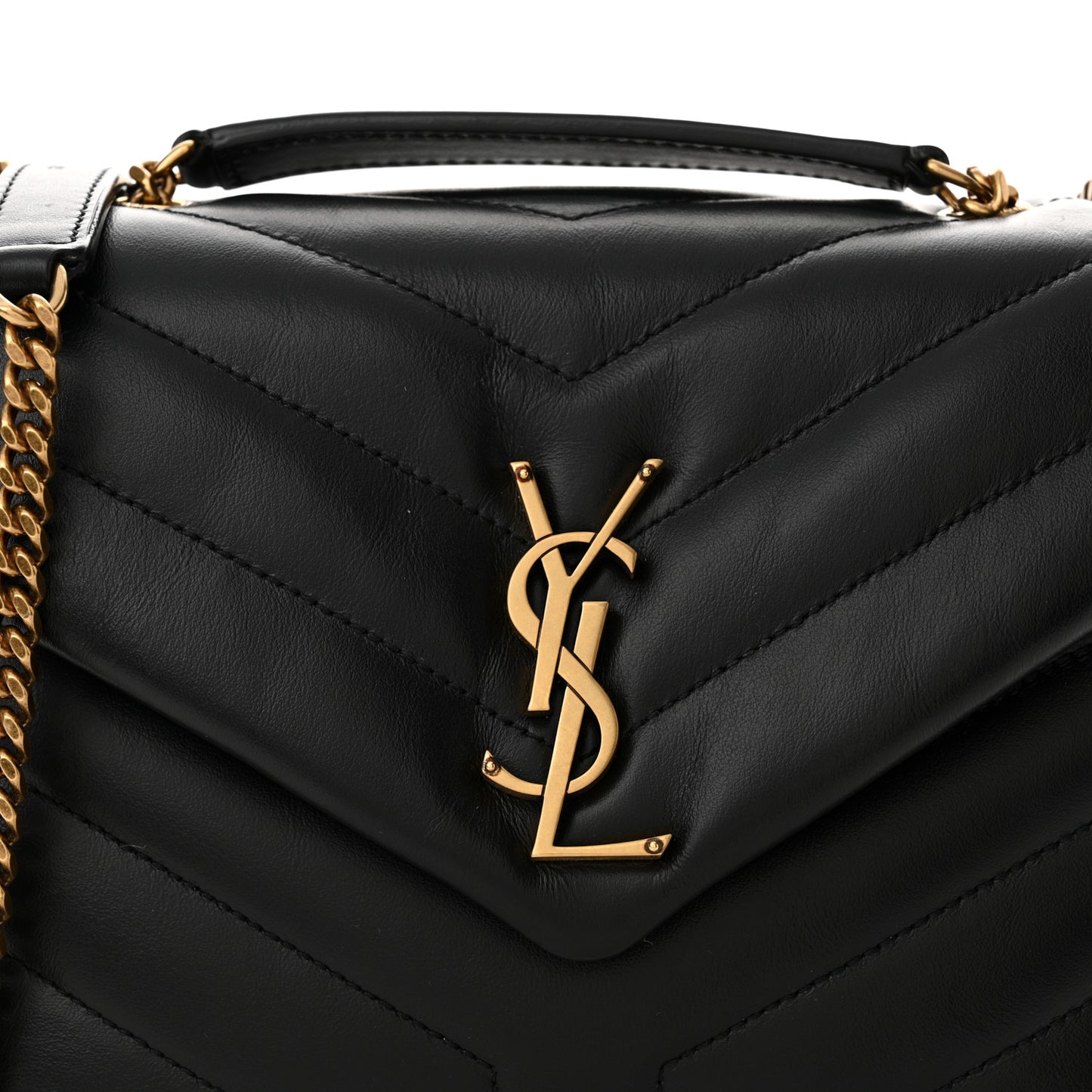 Calfskin Y Quilted Monogram Small Loulou Chain Satchel Black