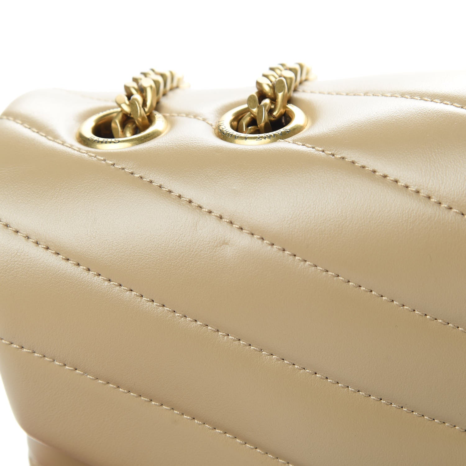 Saint Laurent Calfskin Y Quilted Monogram Medium Loulou Chain Satchel Dark Beige 14 of 15