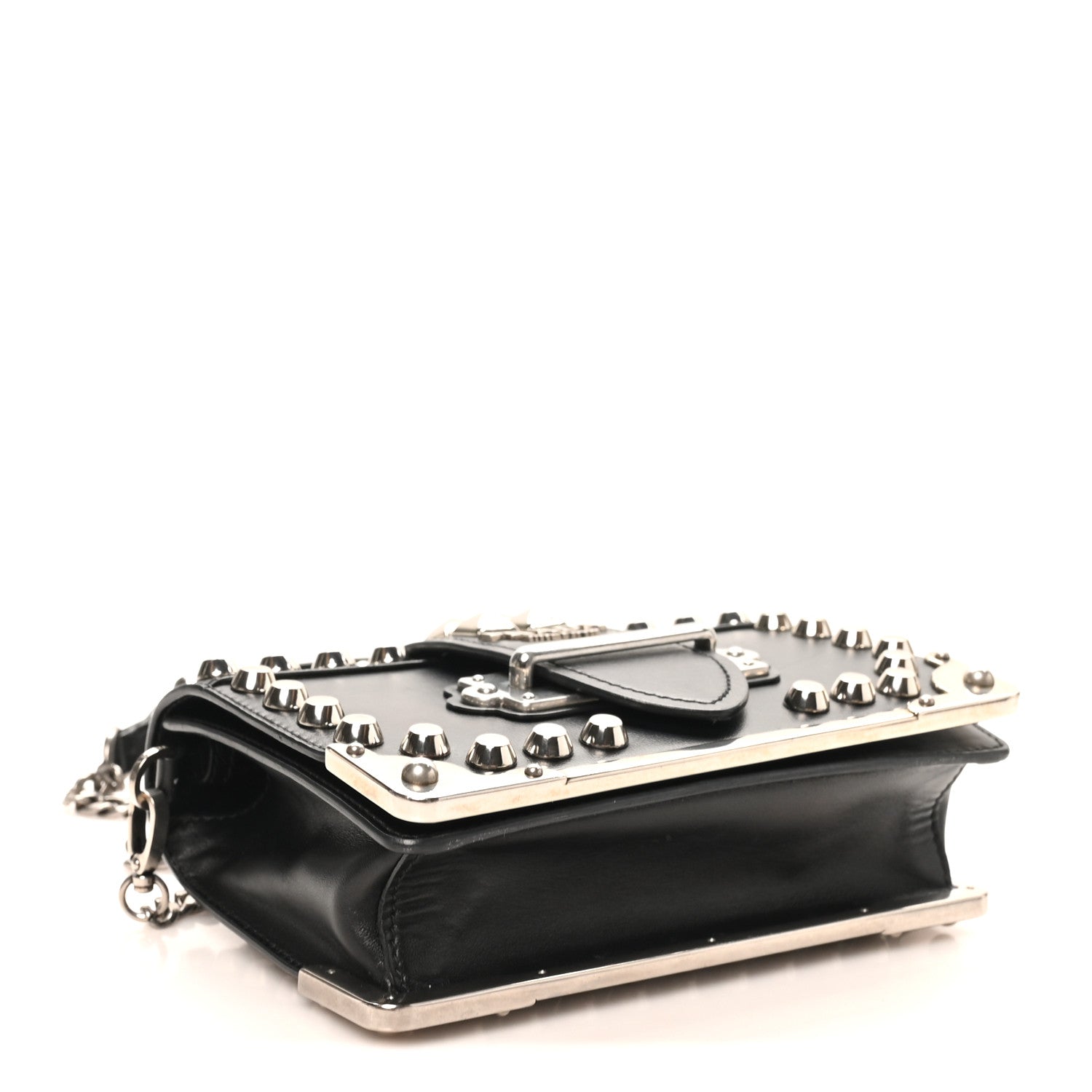 Prada City Calf Saffiano Studded Cahier Bag Black 4 of 10