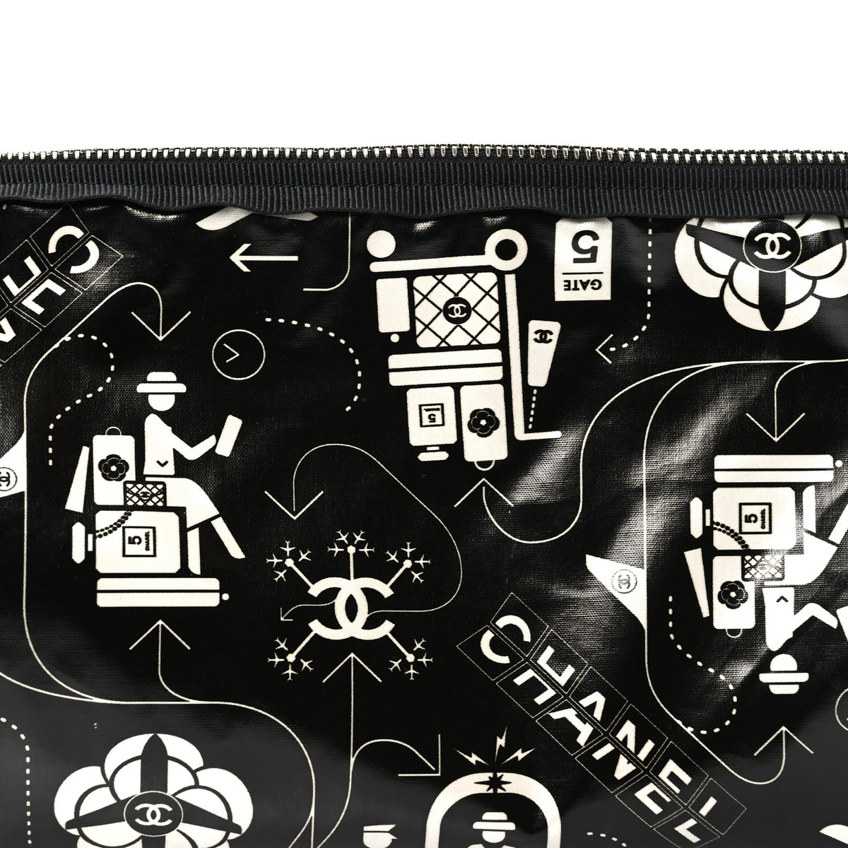 Coated Canvas Airline Cosmetic Pouch Black White