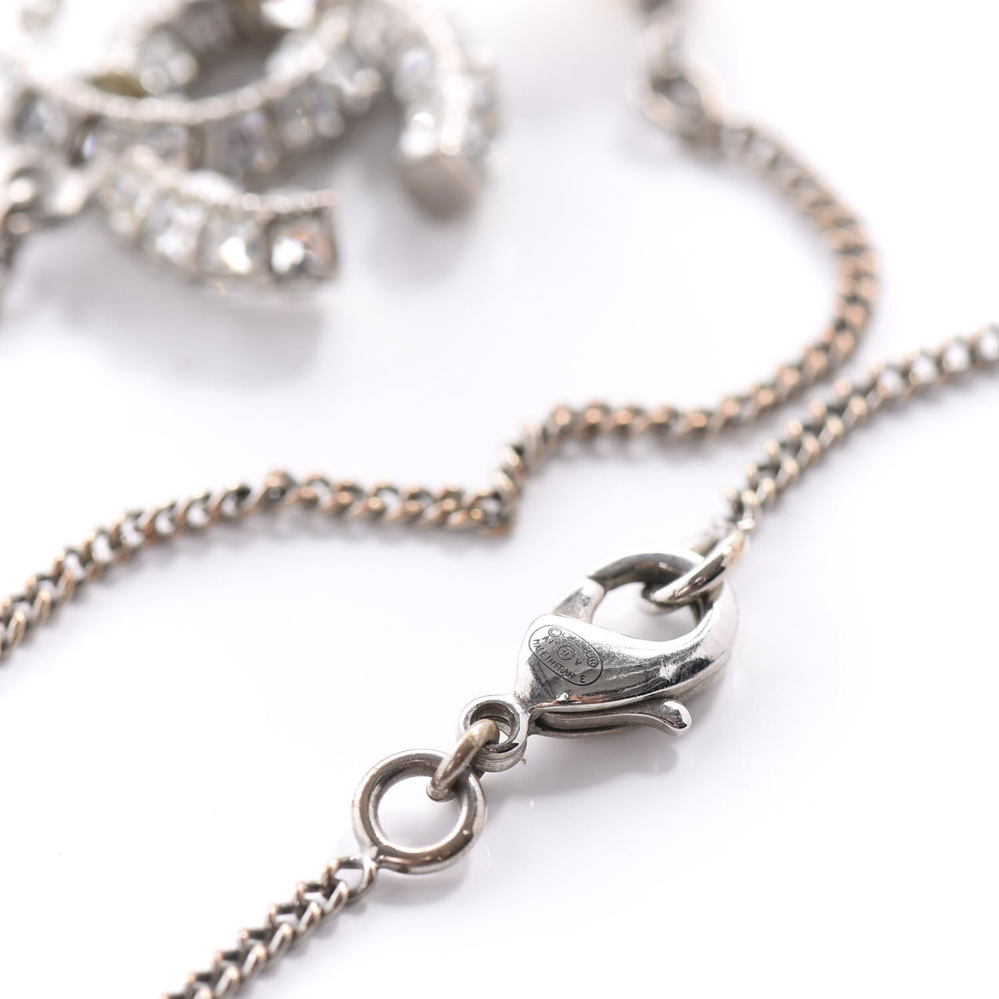 Baguette Crystal Pearl CC Lariat Necklace Silver