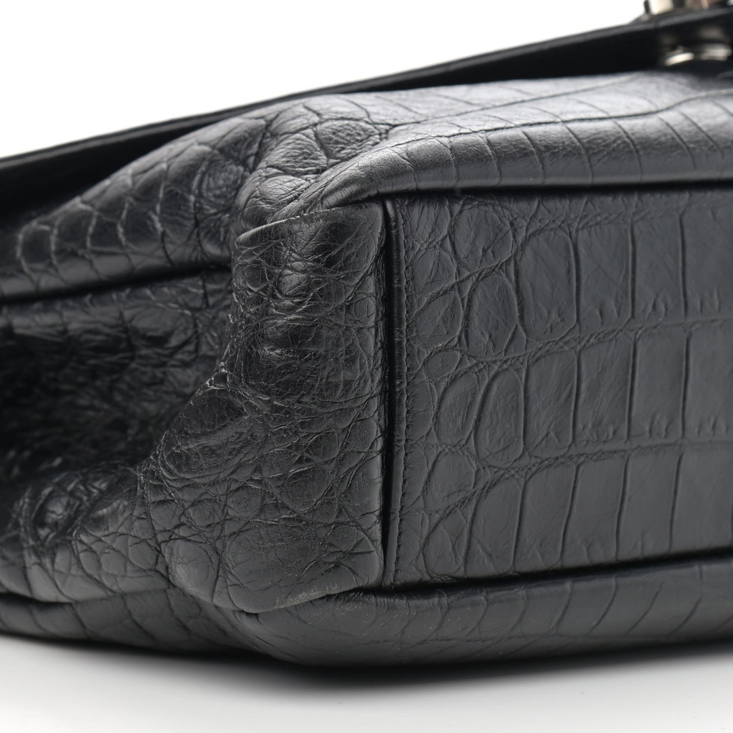 Calfskin Crocodile Embossed Monogram Large College Satchel Black