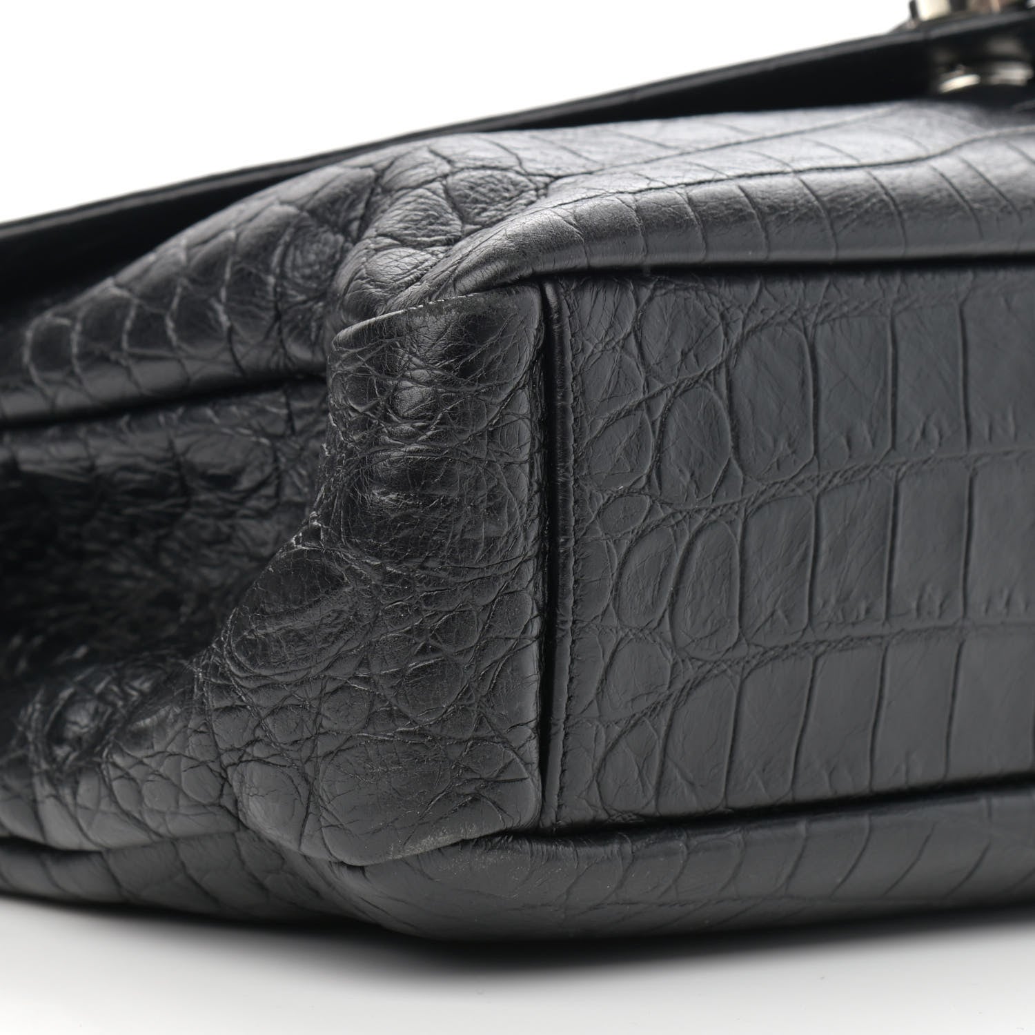 Saint Laurent Calfskin Crocodile Embossed Monogram Large College Satchel Black 10 of 12