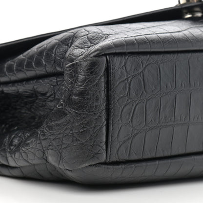 Saint Laurent Calfskin Crocodile Embossed Monogram Large College Satchel Black 10 of 12