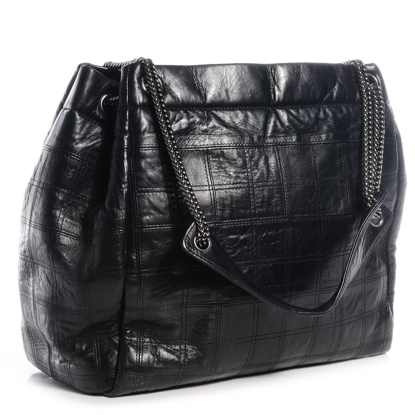 Lambskin Square Stitched LAX Accordian Hobo Large Black