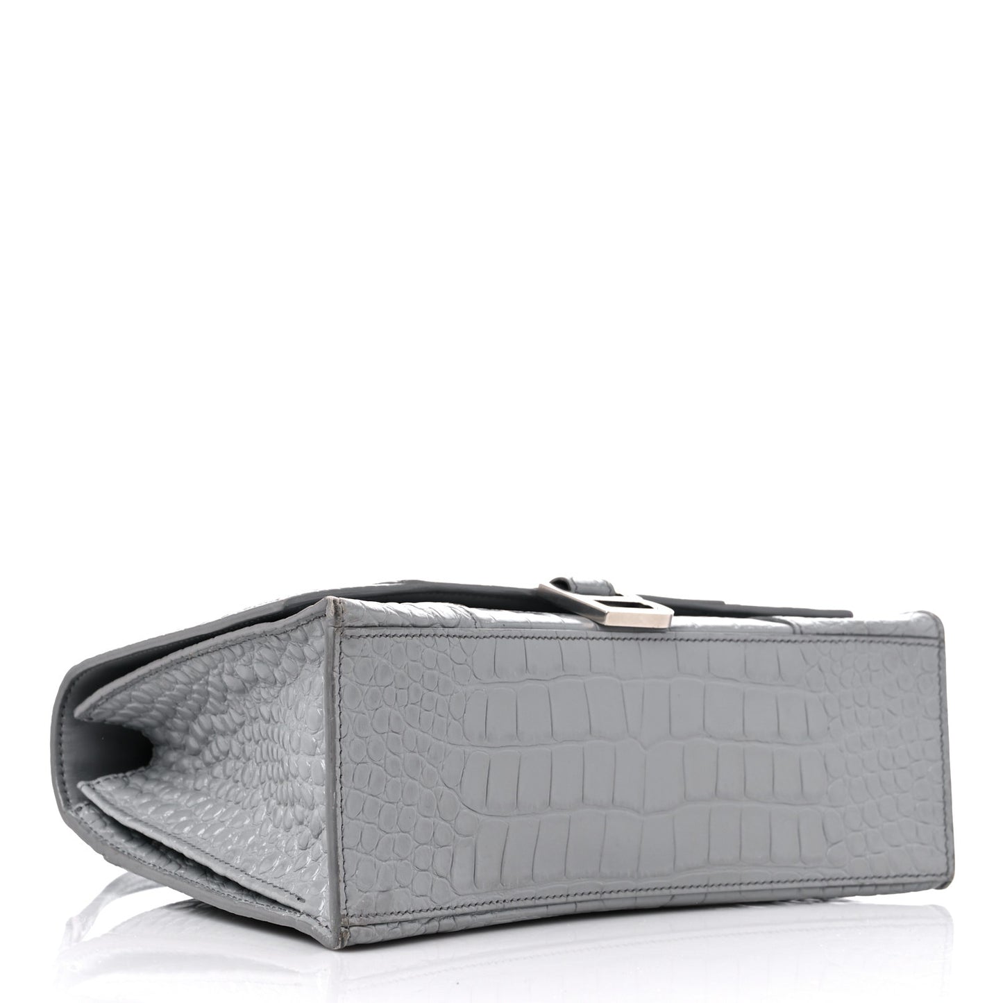 Shiny Calfskin Crocodile Embossed Medium Hourglass Top Handle Bag Balenciaga Grey