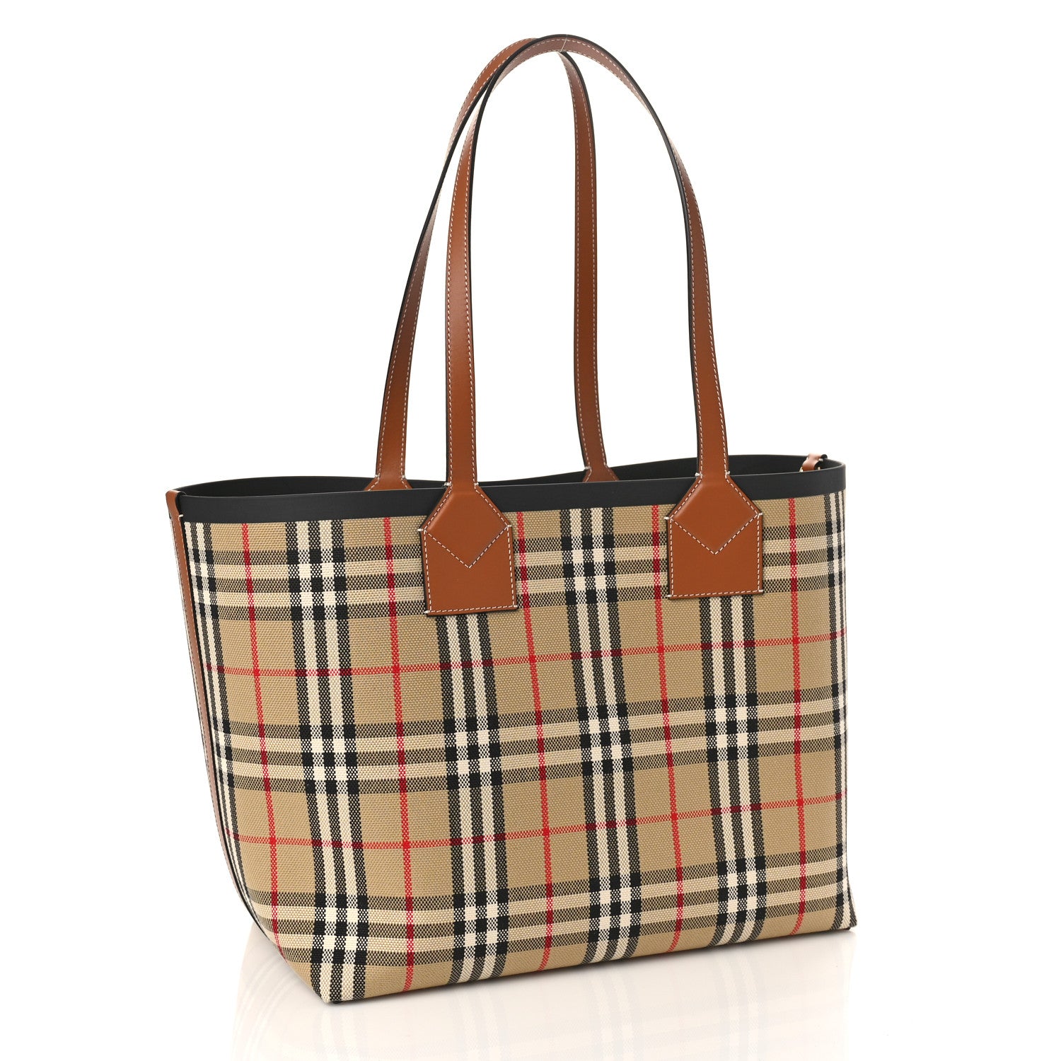 Burberry Cotton Vintage Check Medium London Tote Bag Briar Brown Black 4 of 9