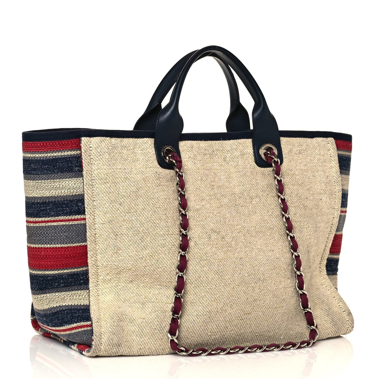 Striped Canvas Medium Deauville Tote Beige