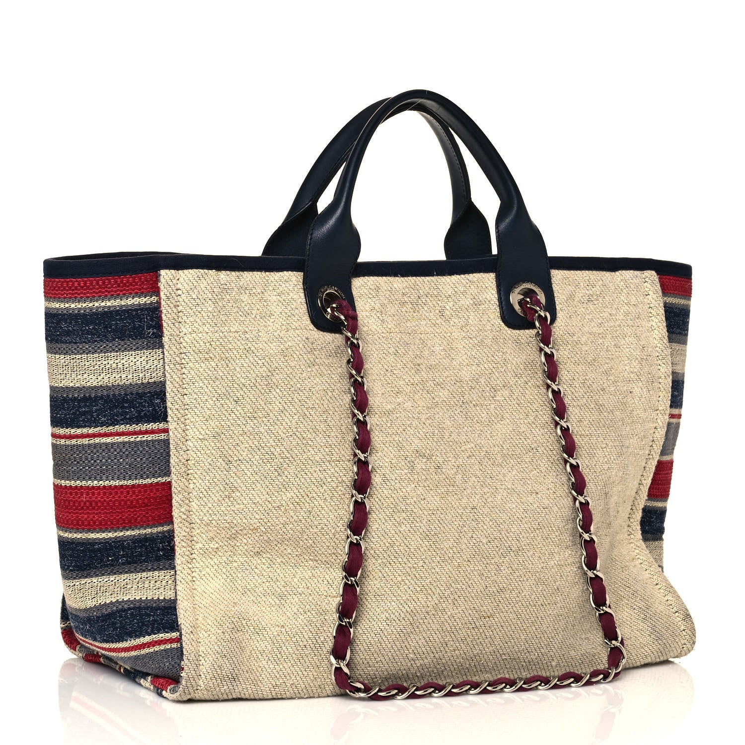 Chanel Striped Canvas Medium Deauville Tote Beige 3 of 13