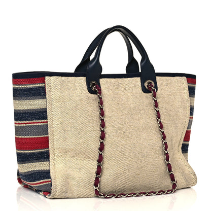 Chanel Striped Canvas Medium Deauville Tote Beige 3 of 13