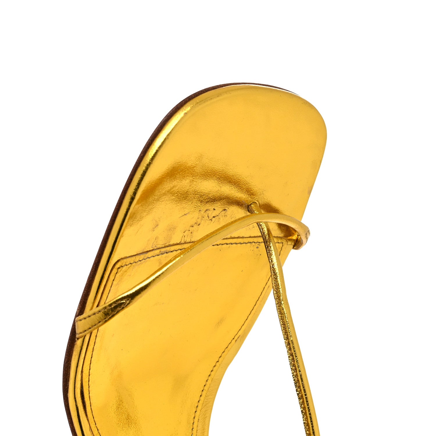 Bottega Veneta Laminated Calfskin The Line 90mm Sandals 39 Gold 9 of 9