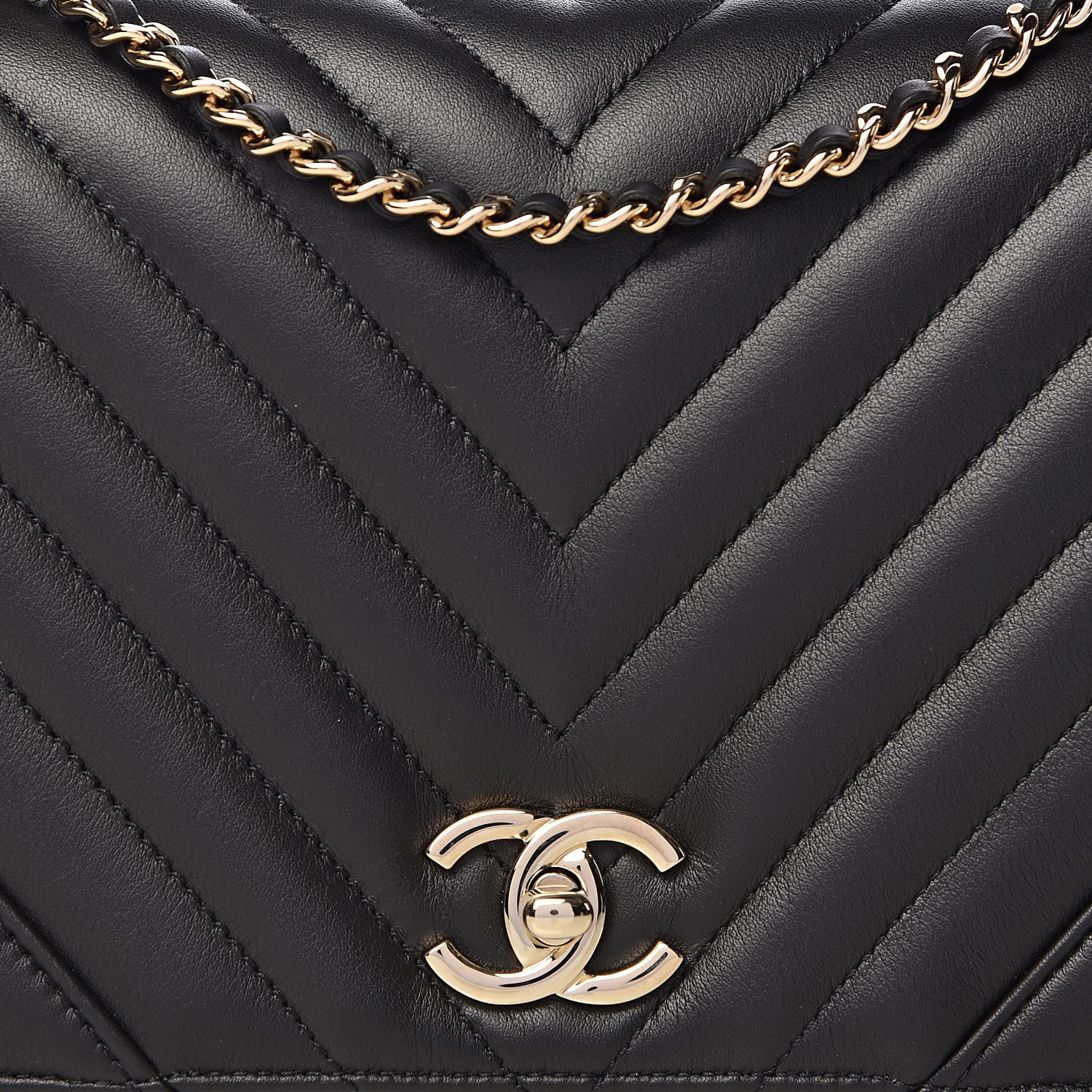 Chanel Calfskin Chevron Quilted Statement Flap Black 10 of 11