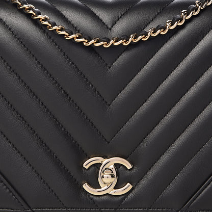 Chanel Calfskin Chevron Quilted Statement Flap Black 10 of 11