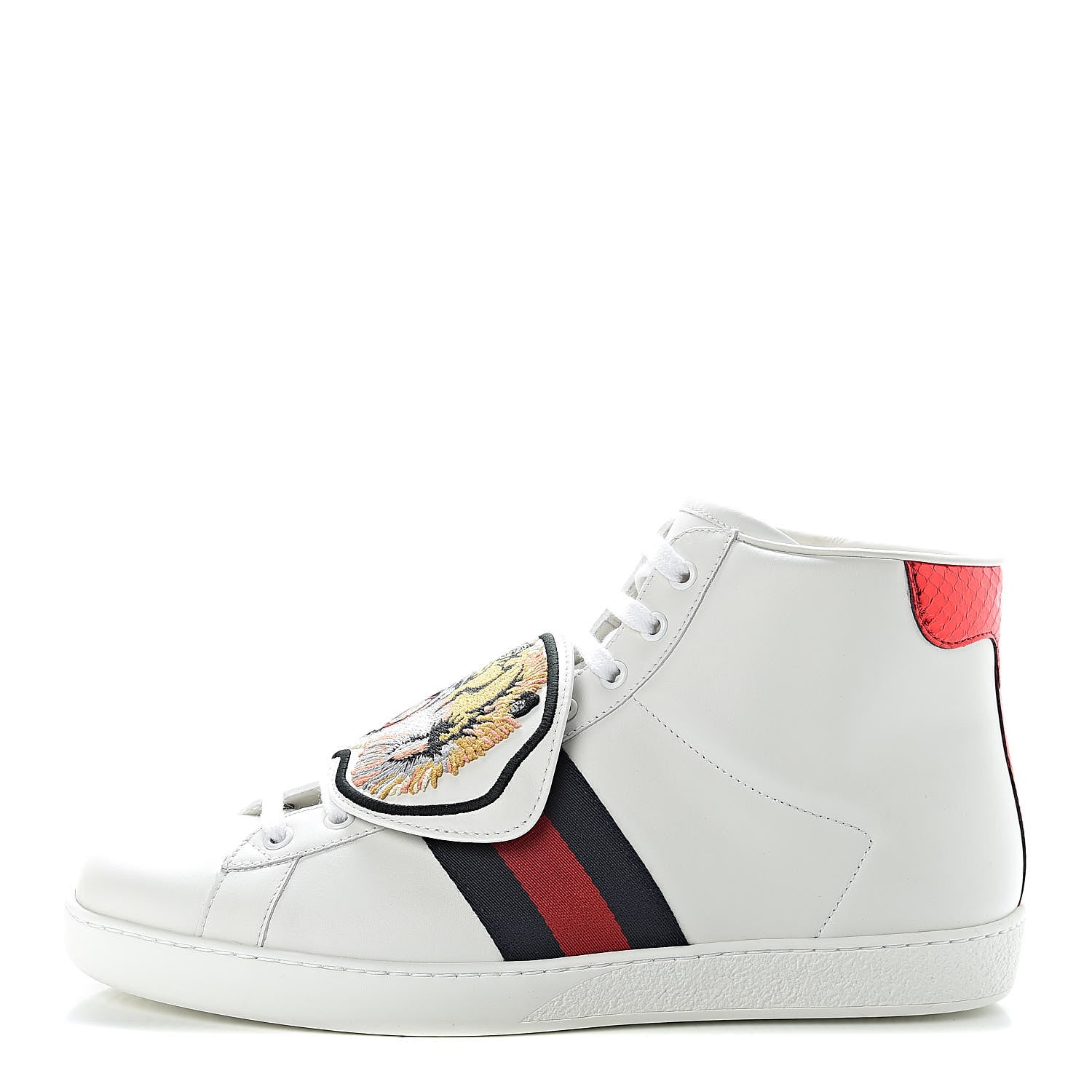 Gucci Calfskin Ayers Web Tiger Removable Patches Ace Mens High Top Sneakers 9 White 1 of 10
