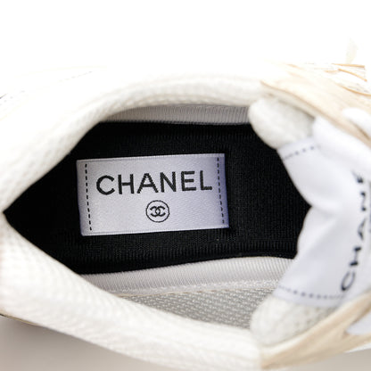 Chanel Fabric Laminated Calfskin Stretch CC Womens Sneakers 39.5 White Gold Silver 8 of 9