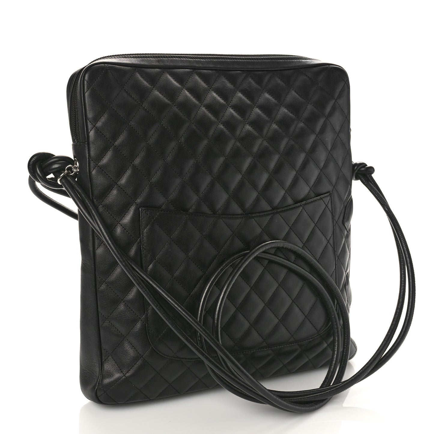 Calfskin Quilted Large Cambon Messenger Black
