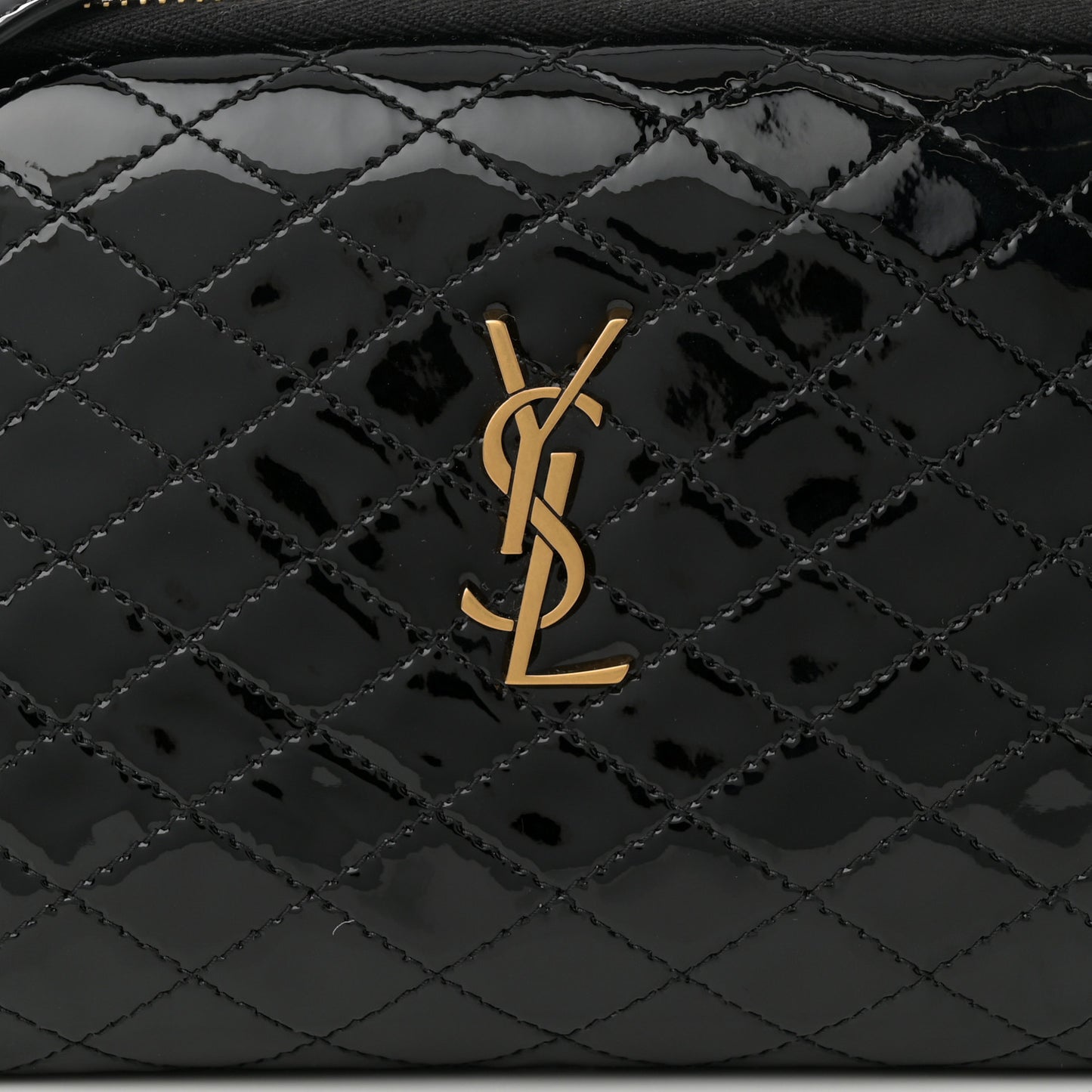 Patent Quilted Gaby Zipped Pouch Black