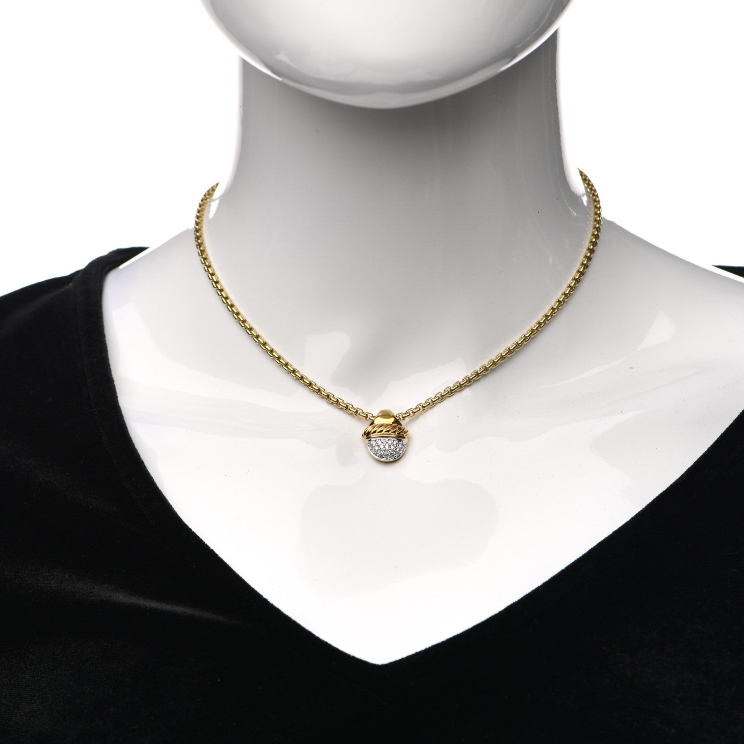 David Yurman 18K Yellow Gold Diamond Acorn Necklace 2 of 4