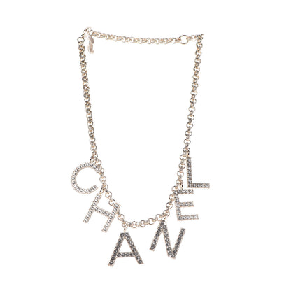 Chanel Metal Crystal Cha-Nel Logo Necklace Gold 3 of 7