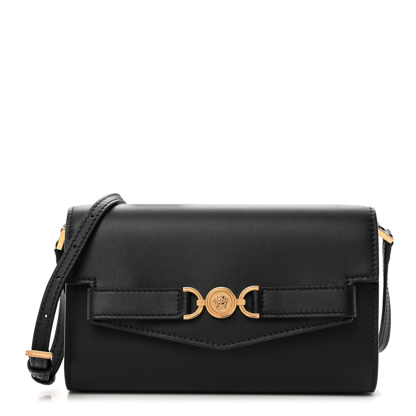 Lambskin Medusa Wallet On Strap Black