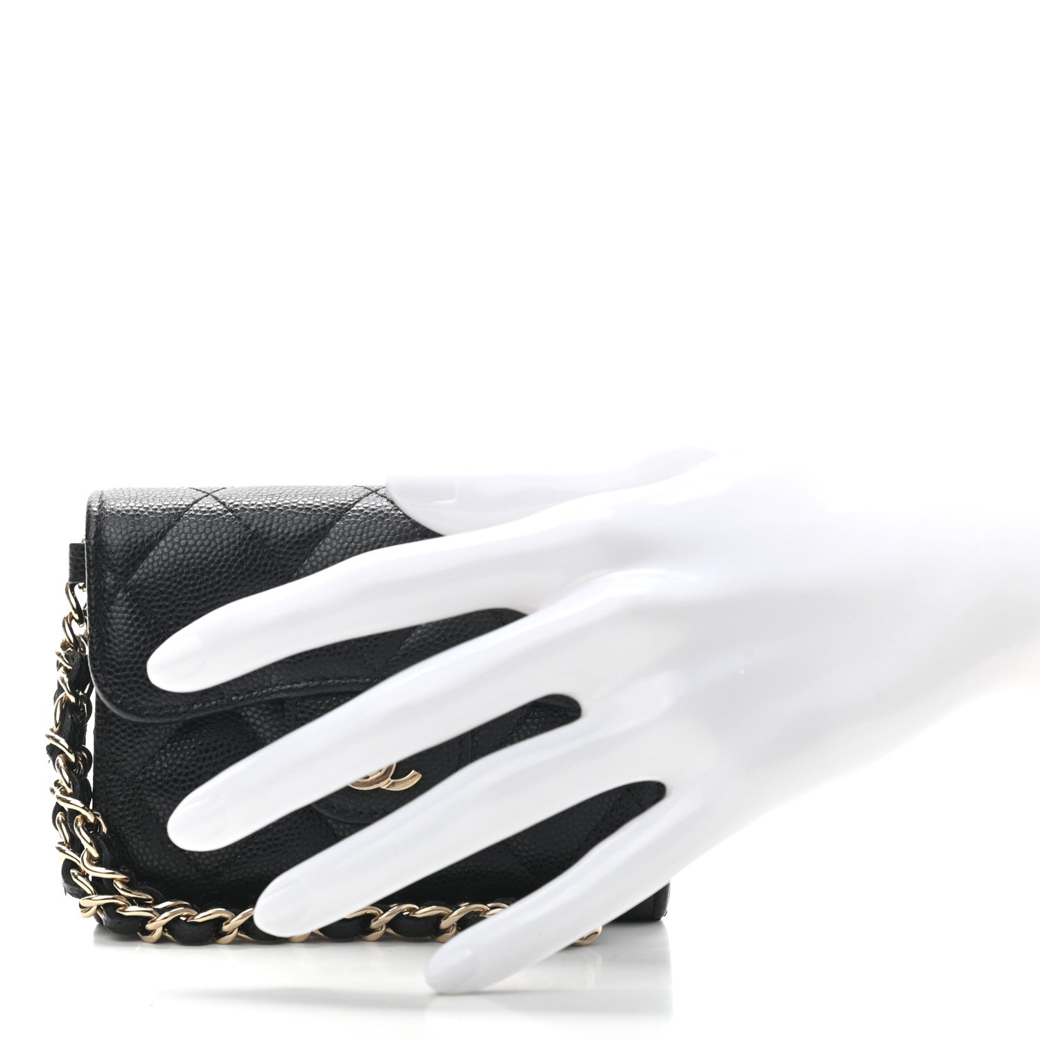 Chanel Caviar Quilted Flap Card Holder Chain Wristlet Black 2 of 9