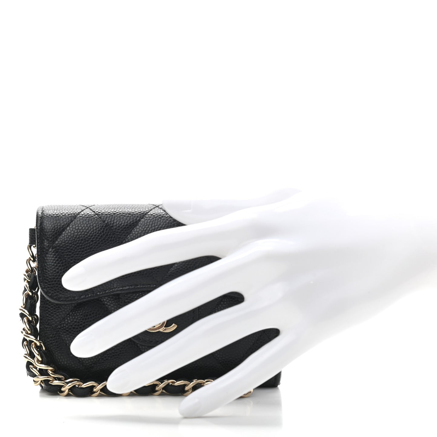 Caviar Quilted Flap Card Holder Chain Wristlet Black