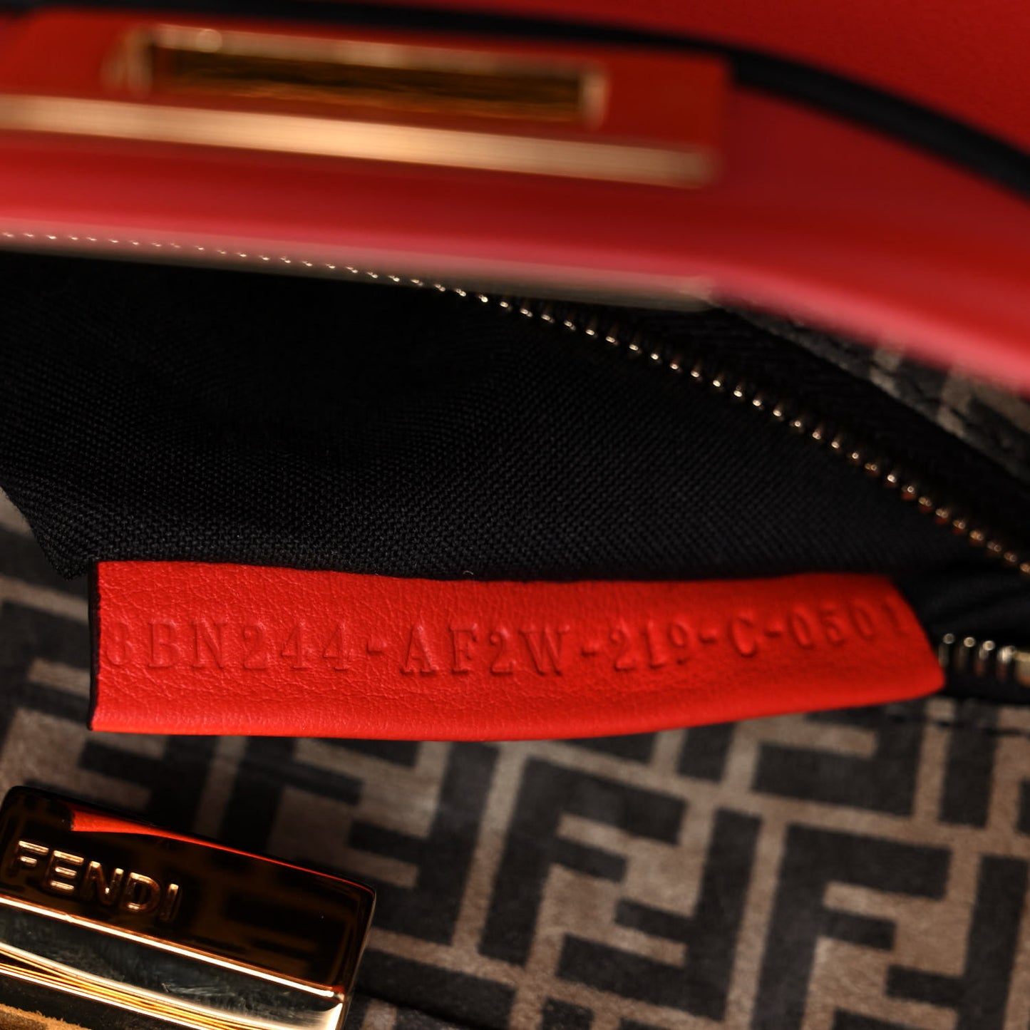 Vitello Seta Suede FF Mini Peekaboo Iconic Satchel Tulipano Miele Moro