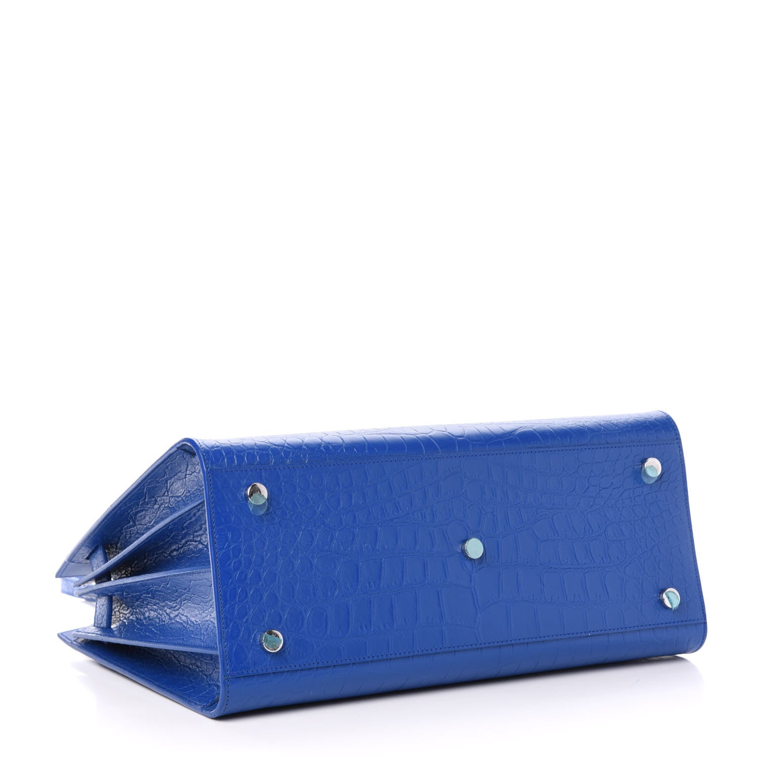 Saint Laurent Calfskin Crocodile Embossed Small Sac De Jour Royal Blue 5 of 14