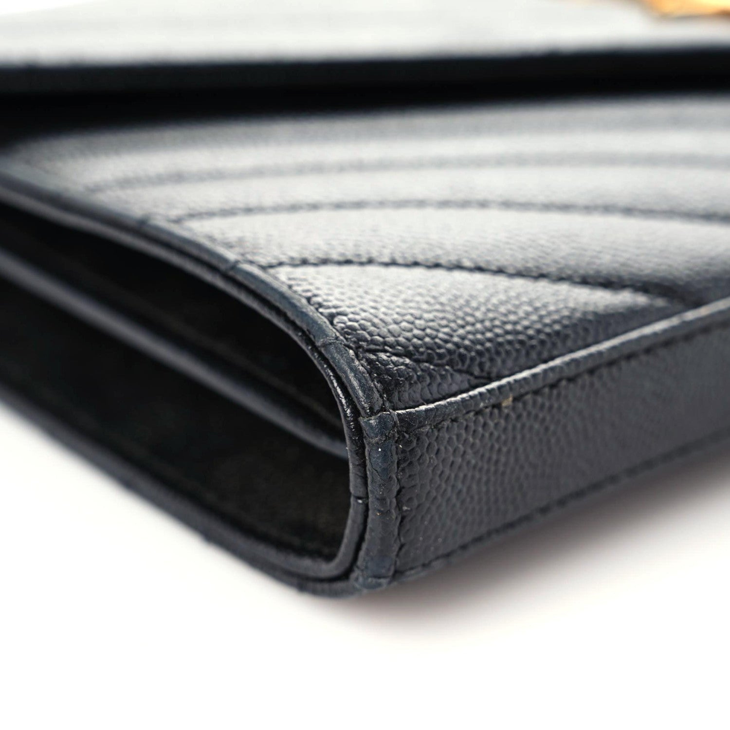 Saint Laurent Grain De Poudre Matelasse Chevron Monogram Chain Wallet Black 5 of 14