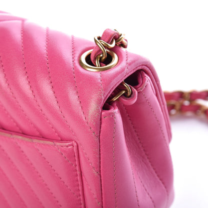 Chanel Lambskin Chevron Quilted Mini Square Flap Fuchsia 15 of 22