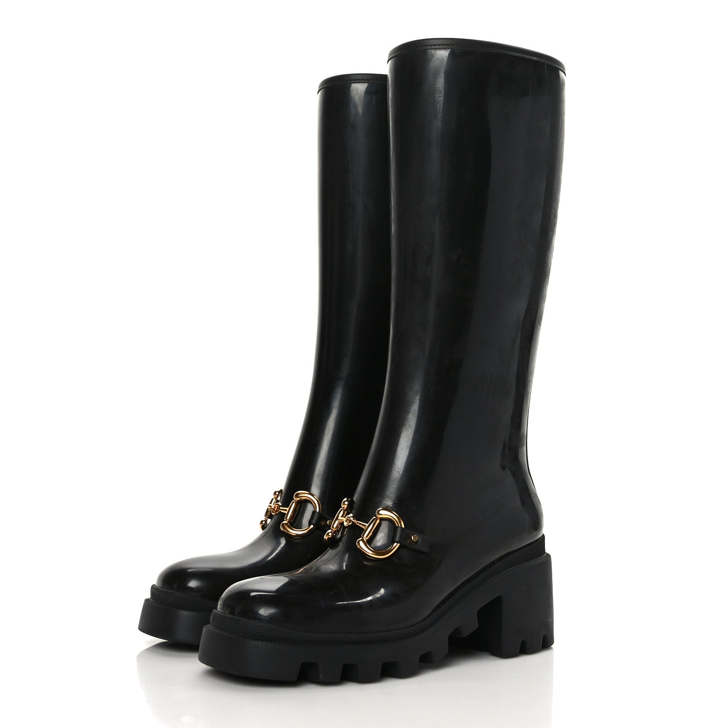 Gucci Rubber Horsebit Knee High Boots 37 Black 7 of 14