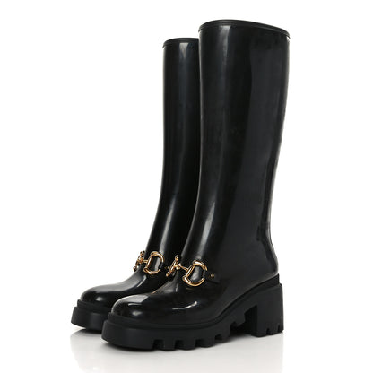 Gucci Rubber Horsebit Knee High Boots 37 Black 7 of 14