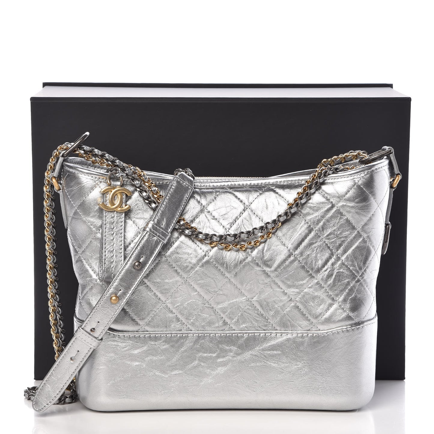 Metallic Lambskin Calfskin Quilted Medium Gabrielle Hobo Silver