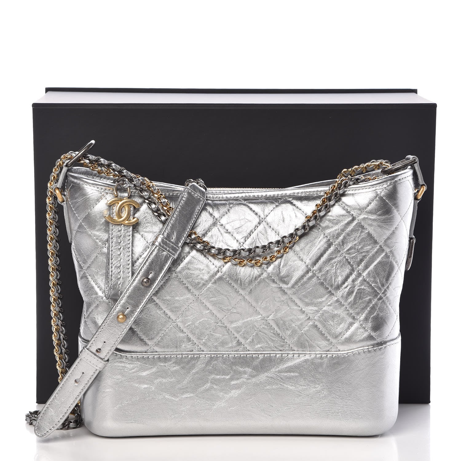Chanel Metallic Lambskin Calfskin Quilted Medium Gabrielle Hobo Silver 10 of 10