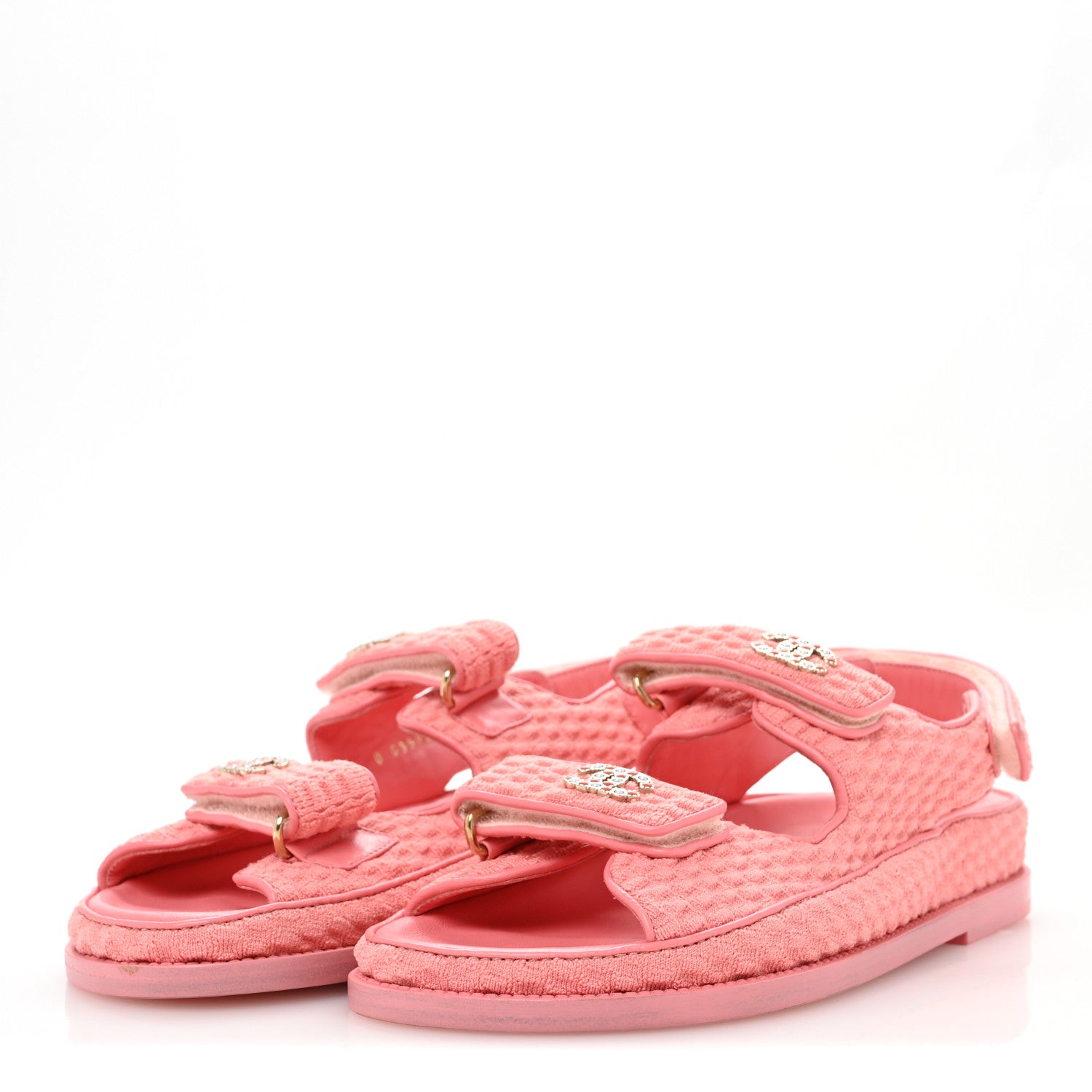 Chanel Knit Fabric Velcro Dad Sandals 38 Coral 4 of 9