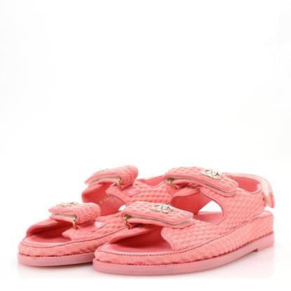 Chanel Knit Fabric Velcro Dad Sandals 38 Coral 4 of 9