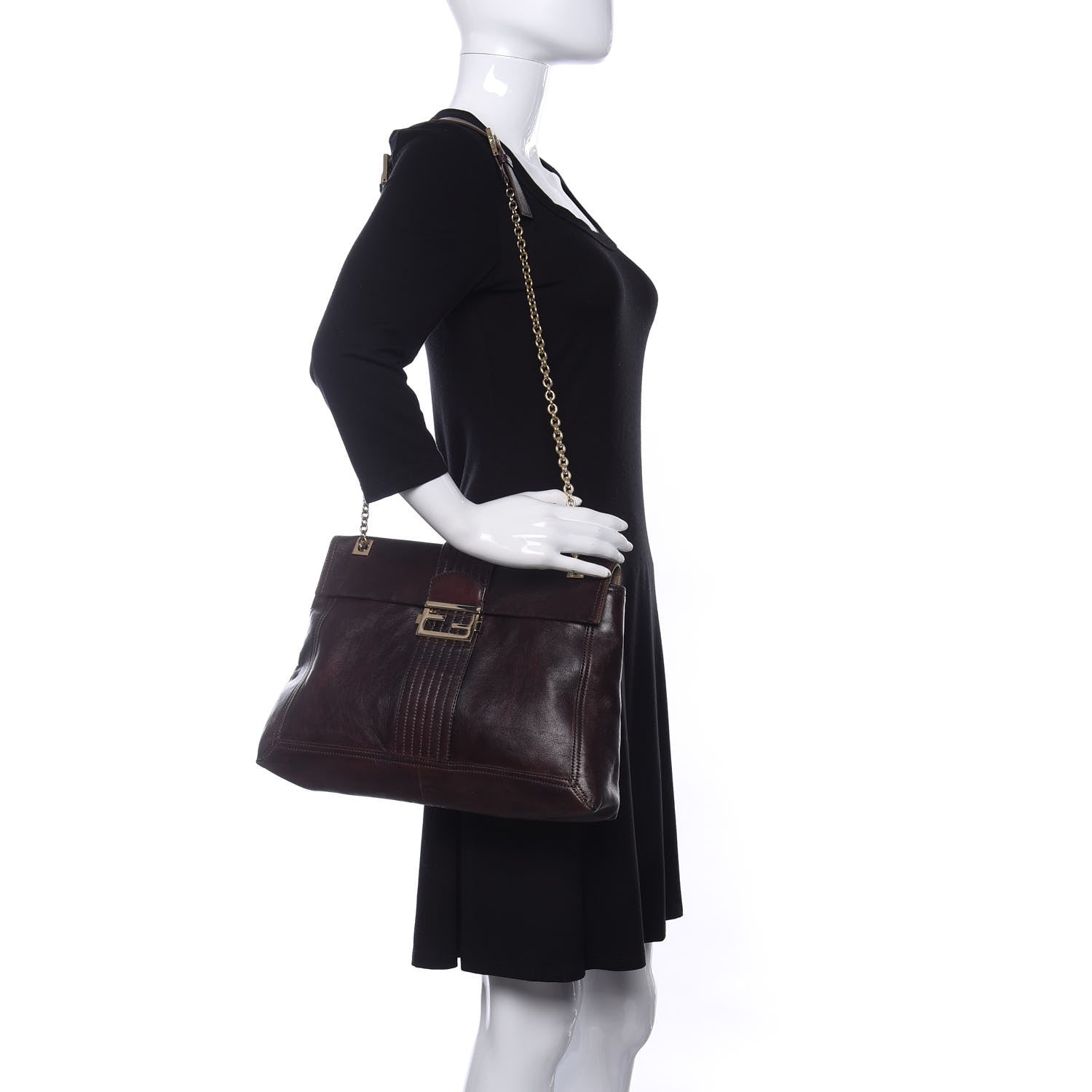 Fendi Vitello Acqua Maxi Baguette Shoulder Bag Dark Brown 2 of 10