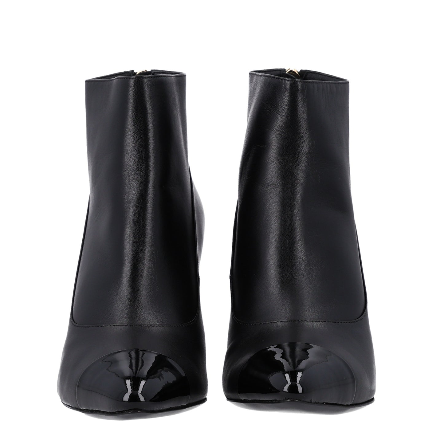 Lambskin Patent Calfskin Pearl Cap Toe Short Boots 36 Black