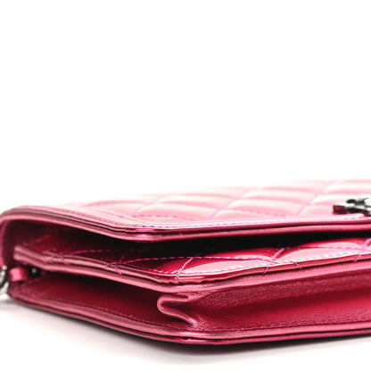 Chanel Metallic Patent Calfskin Quilted Boy Wallet On Chain WOC Fuchsia 10 of 11