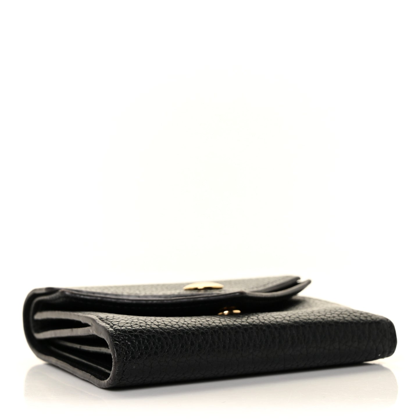 Grained Calfskin Monogram Double V Compact Wallet Black