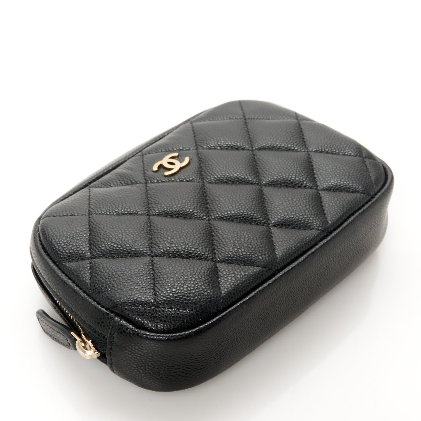 Caviar Quilted Small Curvy Pouch Cosmetic Case Black
