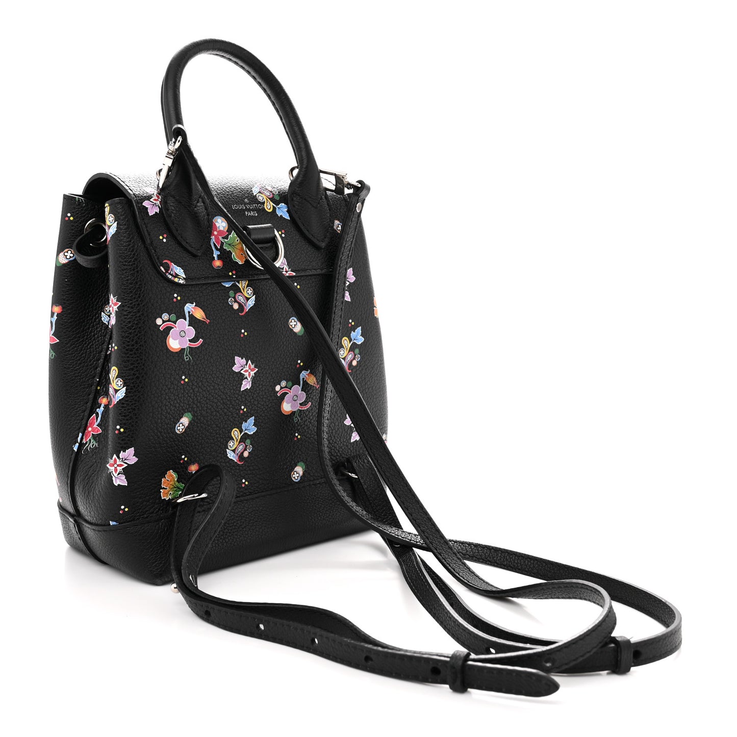 Calfskin Flower Lockme Mini Backpack Black Multicolor