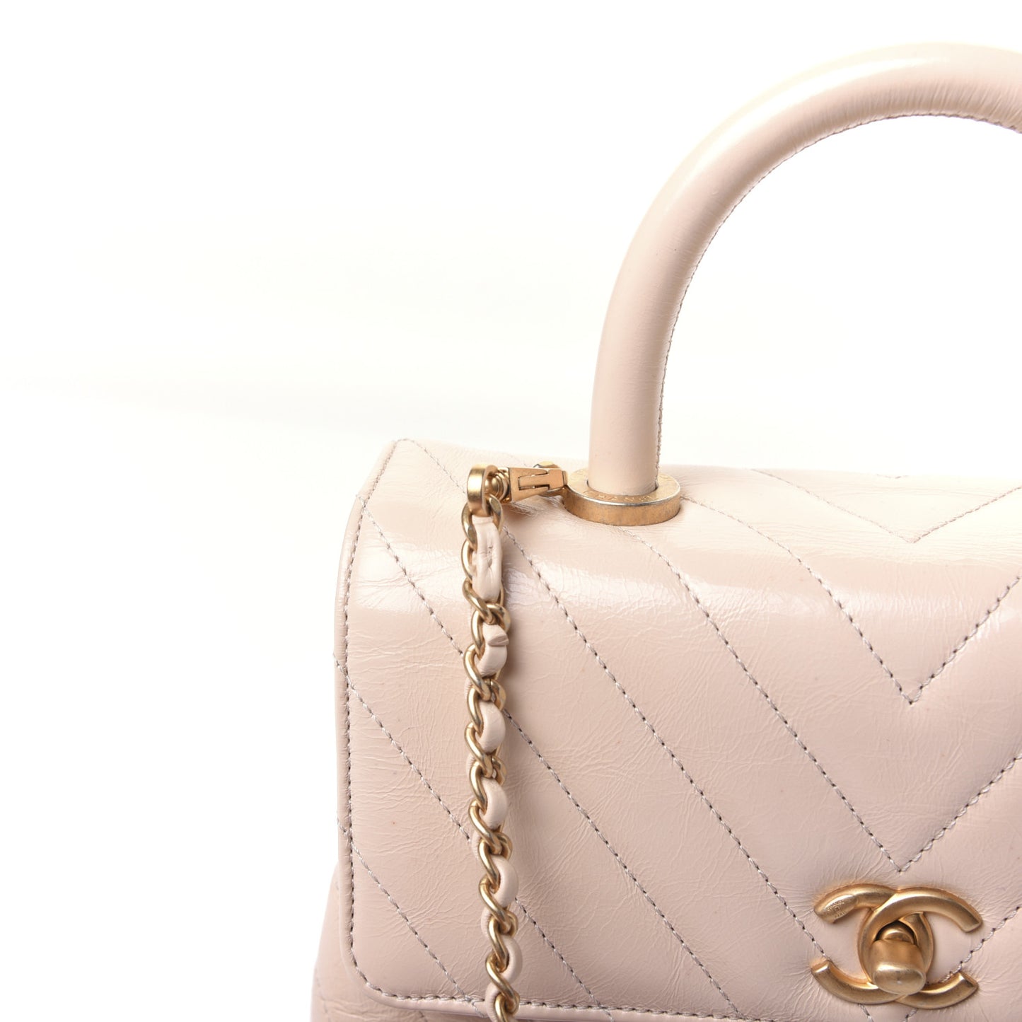 Calfskin Chevron Quilted Mini Coco Handle Flap Beige