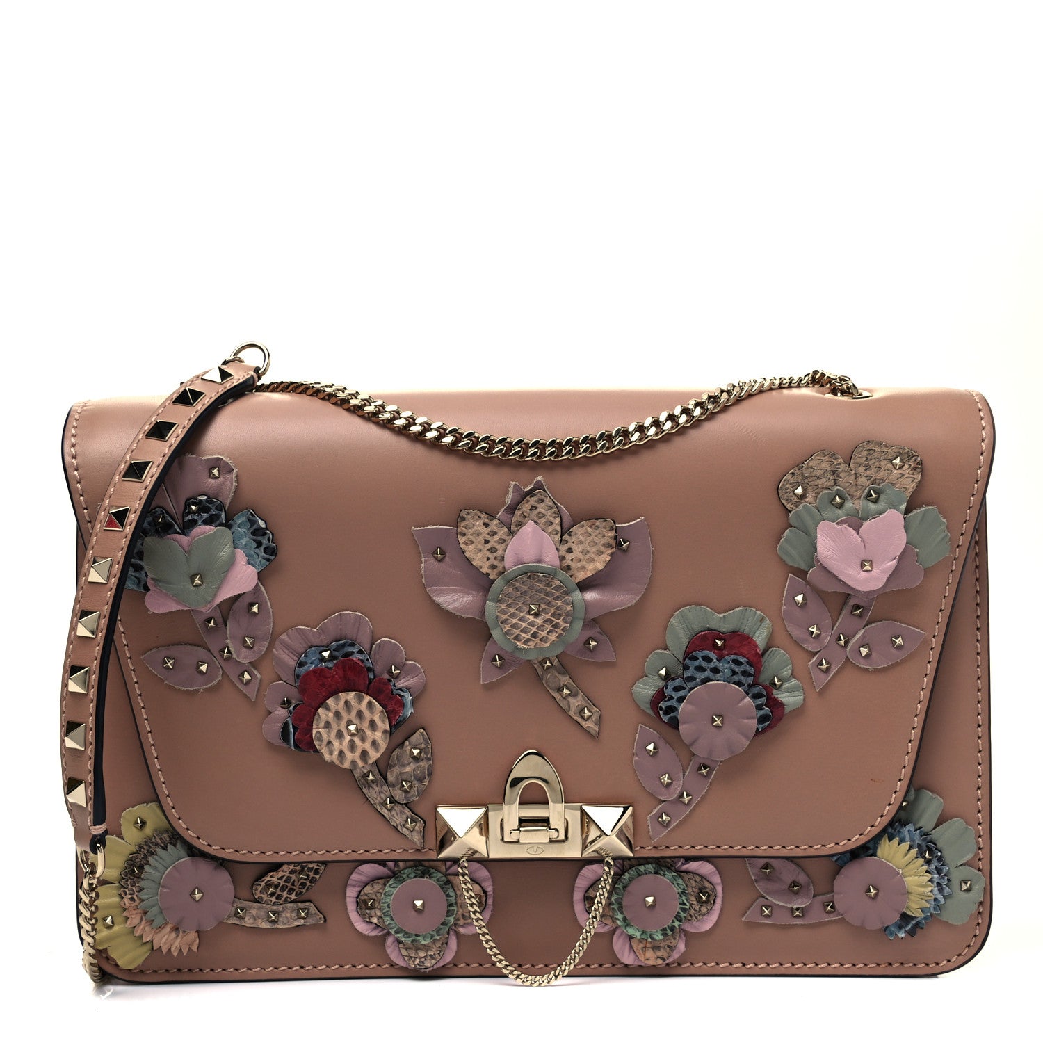 Valentino Garavani Vitello Flower Embellished Demilune Shoulder Bag Skin Sorbet 1 of 9