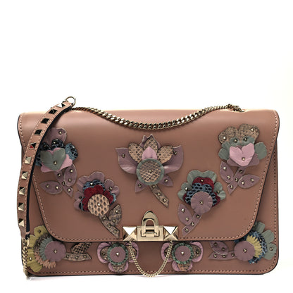 Valentino Garavani Vitello Flower Embellished Demilune Shoulder Bag Skin Sorbet 1 of 9