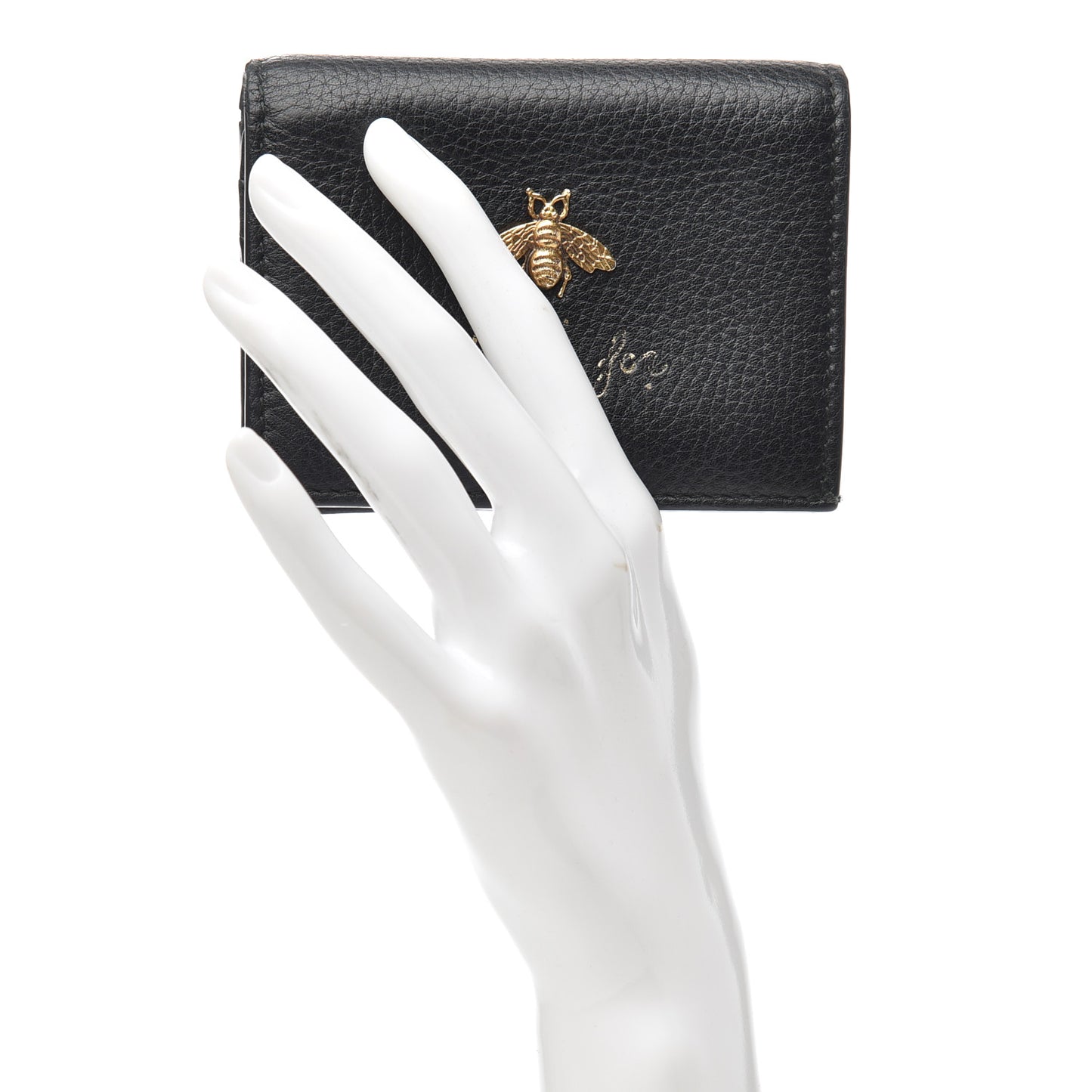 Pebbled Calfskin Animalier Card Case Black