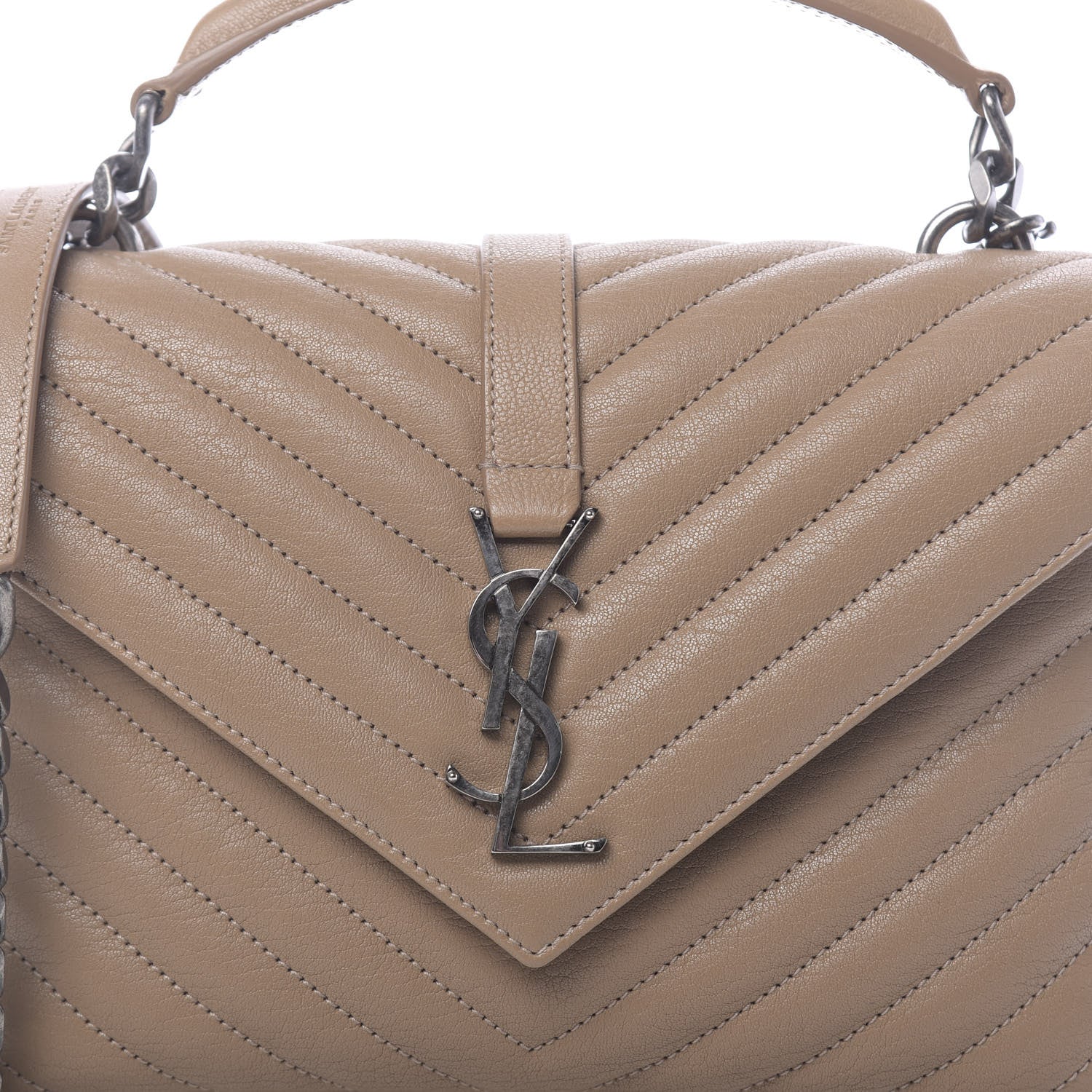 Saint Laurent Sheepskin Matelasse Chevron Monogram Medium College Bag Taupe 9 of 9