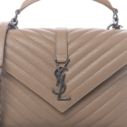 Saint Laurent Sheepskin Matelasse Chevron Monogram Medium College Bag Taupe 9 of 9